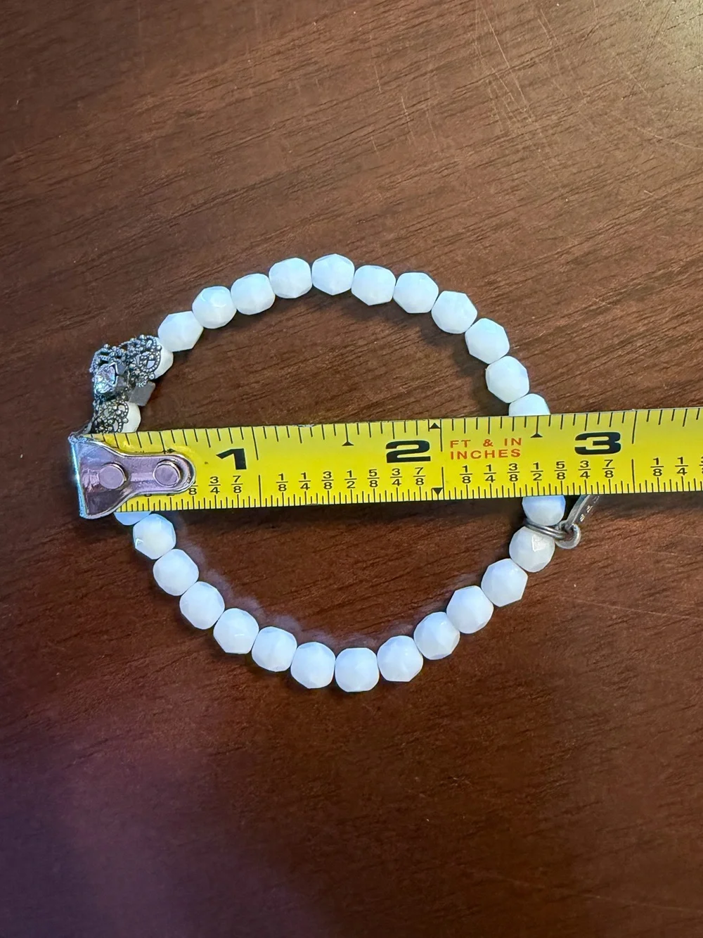 Sabika White Beaded Bracelet with Delicate Heart Charm